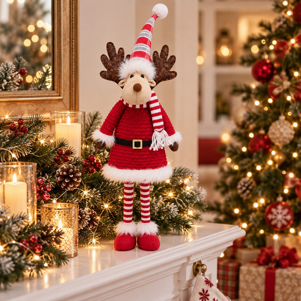 Large Christmas Reindeer Santa Elf Figurine 76 cm