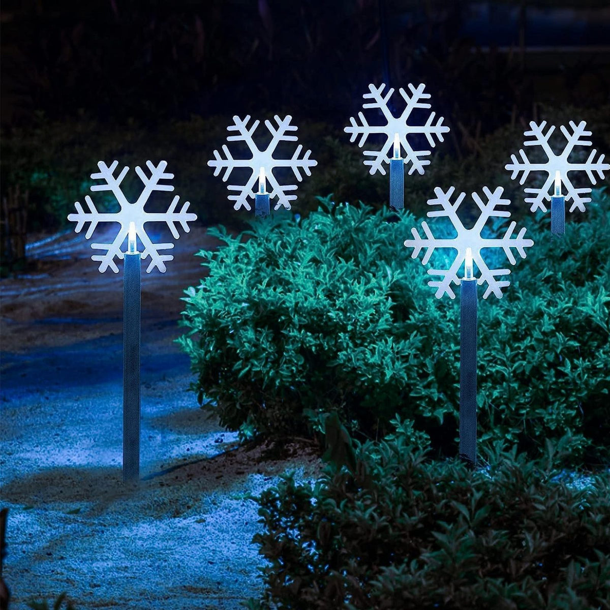 Päikeseenergial töötavad lumehelbekujulised LED-maavalgustid 5 tk RC-K-2760