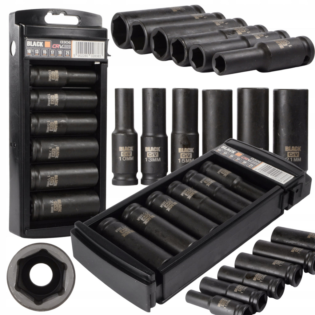 Professionaalne 1/2" löökpadrunite komplekt BLACK 10-21 mm 6 tk