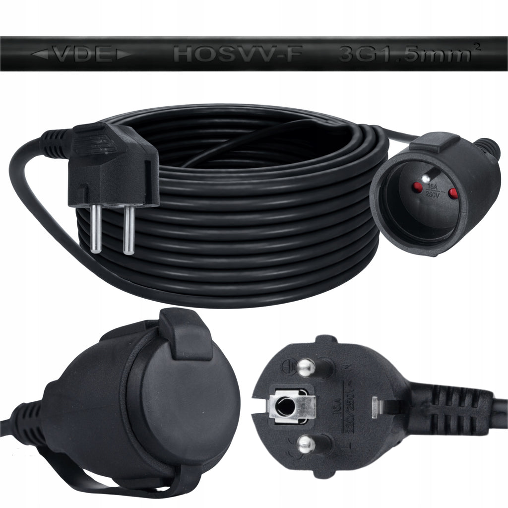 Construction Garden Electric Extension Cord Black 30m 3x1.5mm IP20