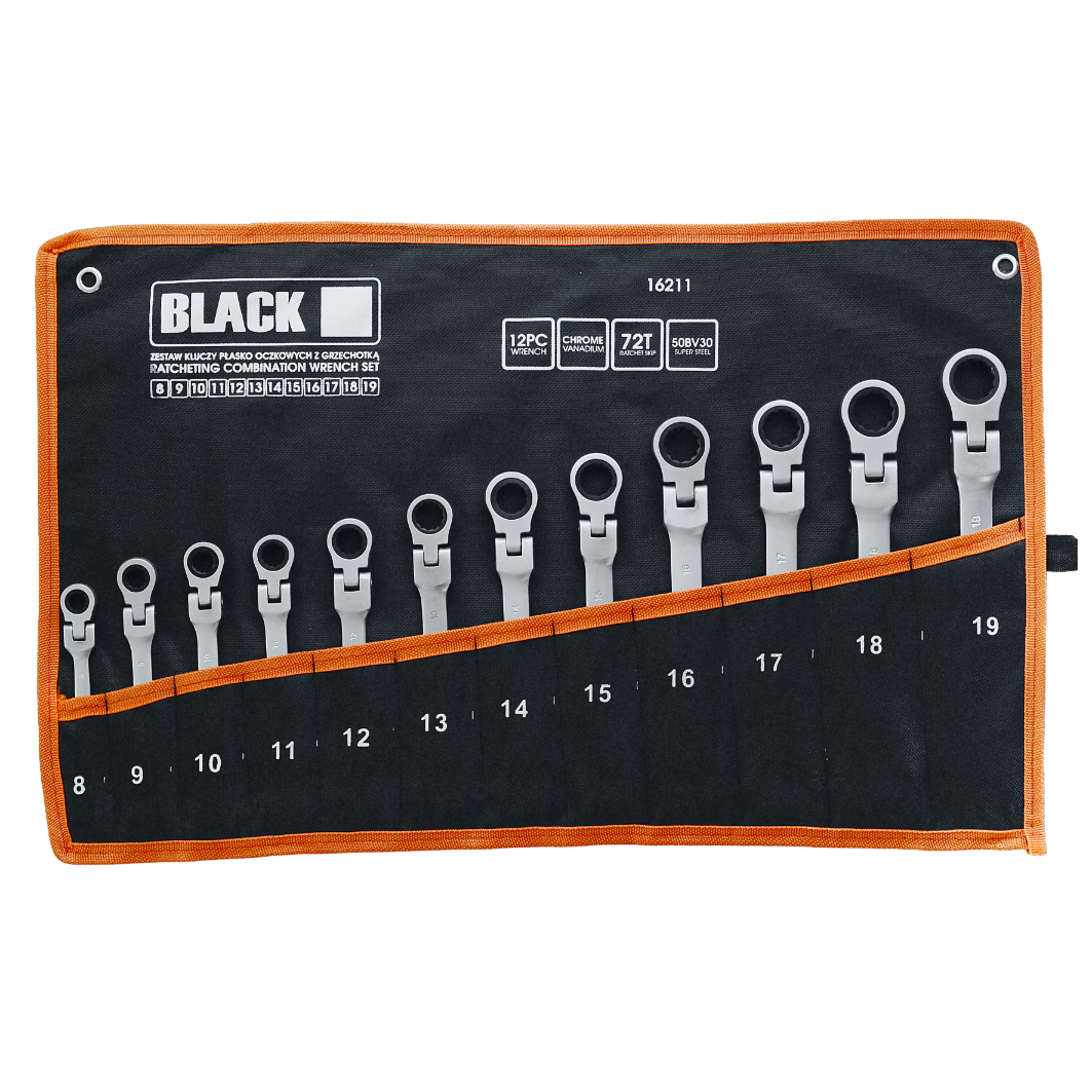 12 tk 8-19mm padrunvõtmete komplekt musta lehega