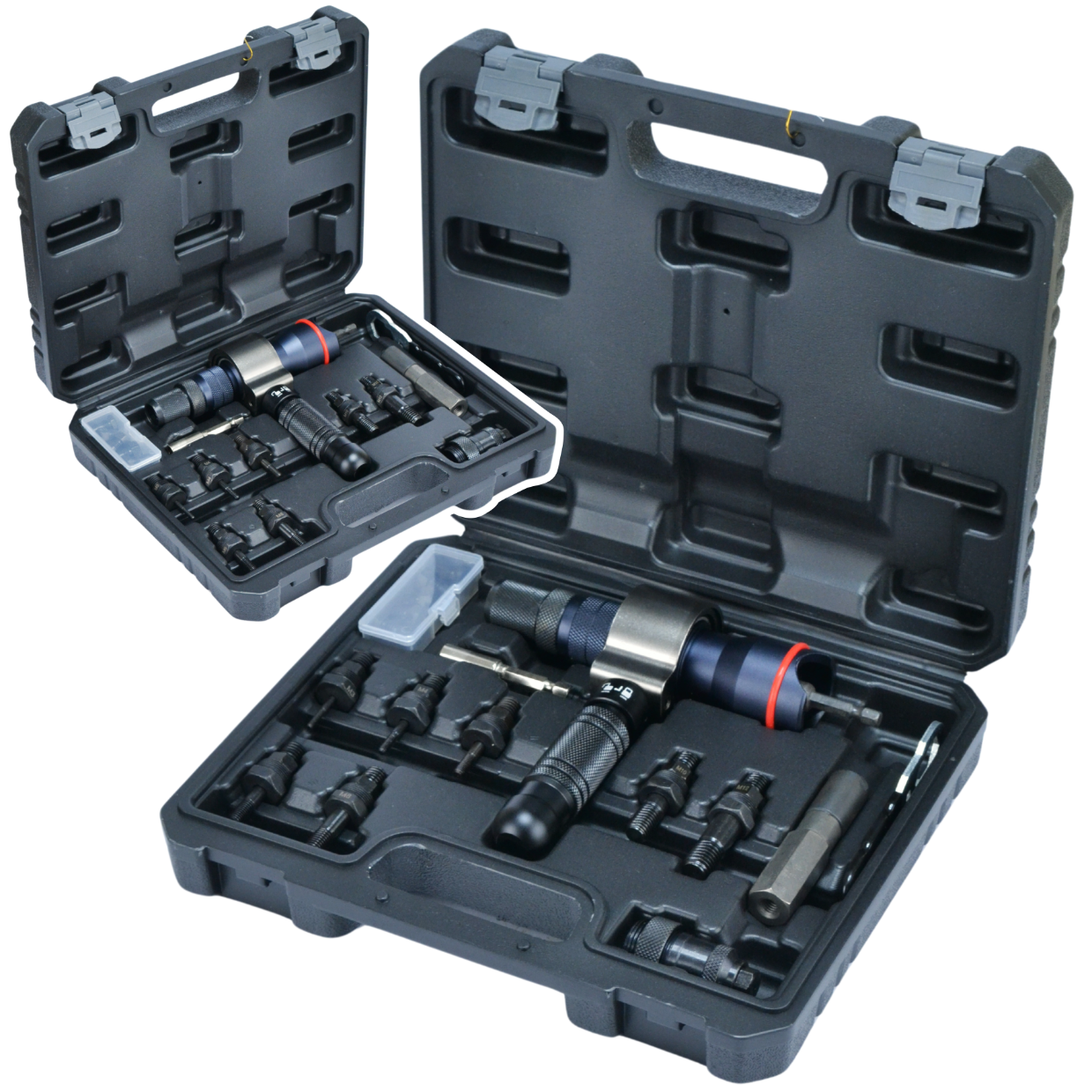 3-ühes neetimispüstol neetmutrite ja neetide jaoks koos 13-osalise adapterikomplektiga kruvikeeraja trellile