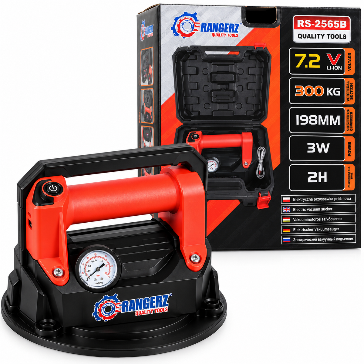 RANGERZ RS-2565B Electric Vacuum Suction Cup 300kg – 7.2V 198mm Cordless Lifter