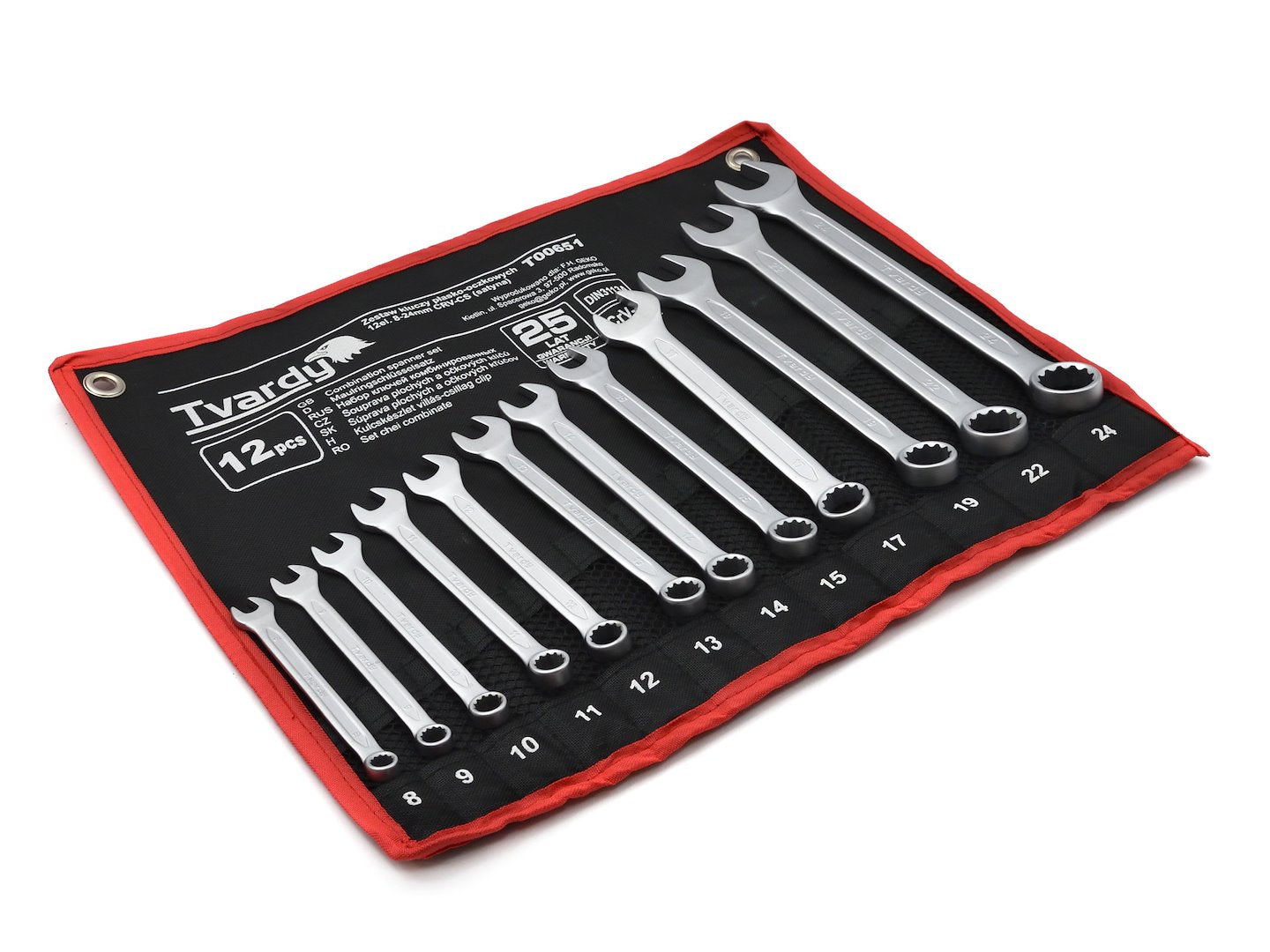 12 pcs Combination spanner set 8-24mm, satin, CRV, cold stamped
