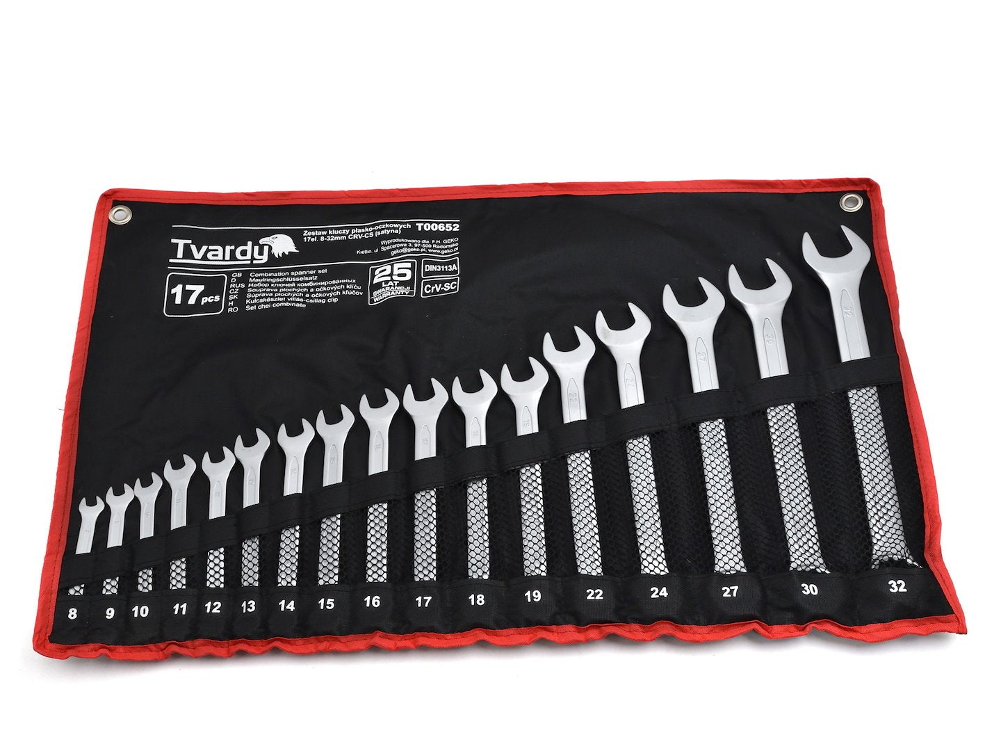 17 pcs Combination spanner set 8-32mm, satin, CRV, cold stamped