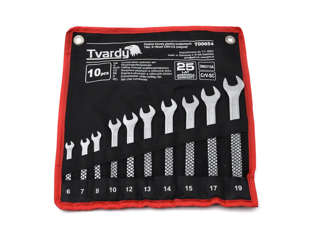 10 pcs Combination spanner set 6-19mm, satin, CRV, cold-stamped