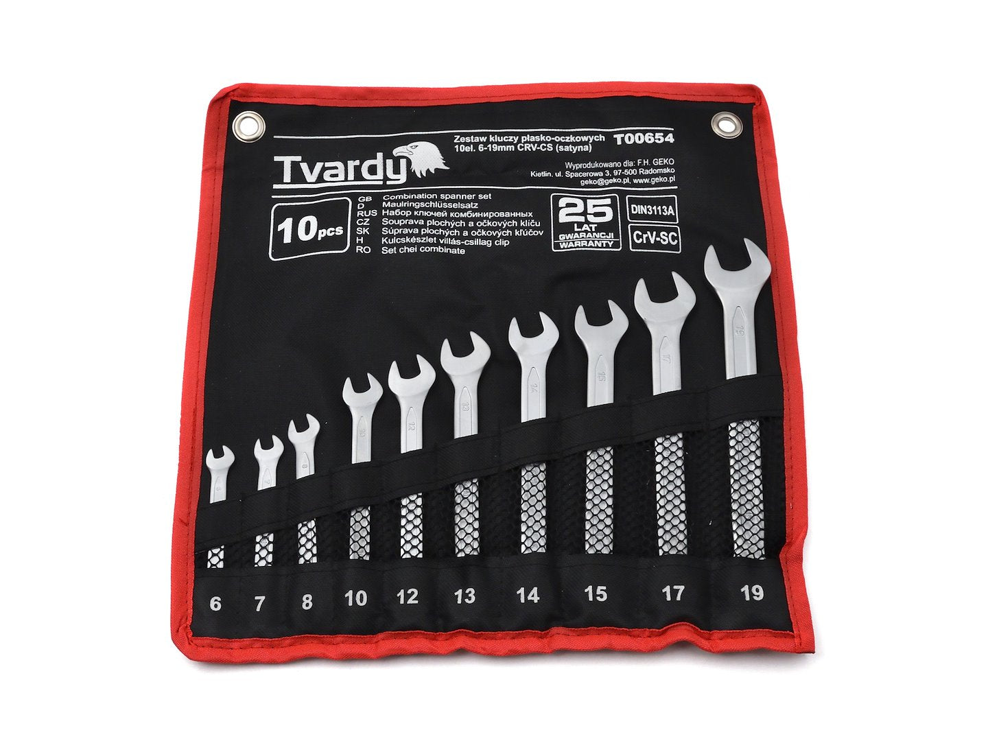10 pcs Combination spanner set 6-19mm, satin, CRV, cold-stamped