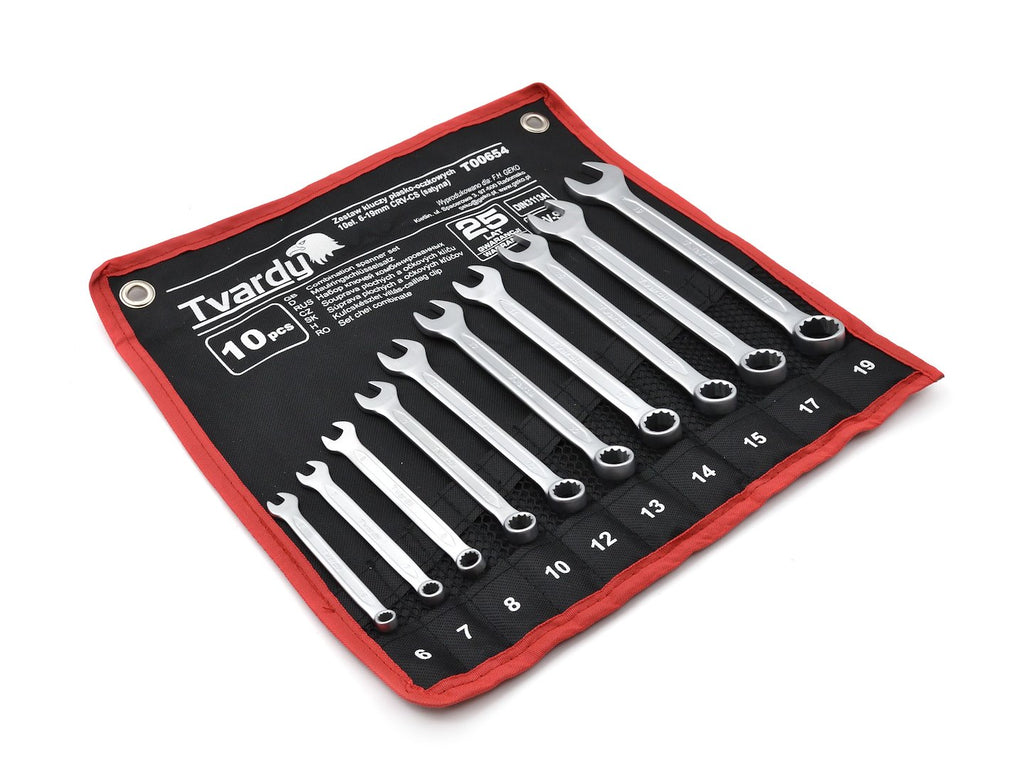 10 pcs Combination spanner set 6-19mm, satin, CRV, cold-stamped
