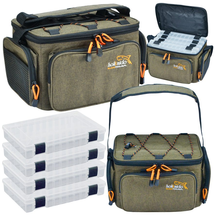 Hokkado Premium kalastuskott õlarihmaga, 4 karpi, jäik põhi, 19x38x24 cm