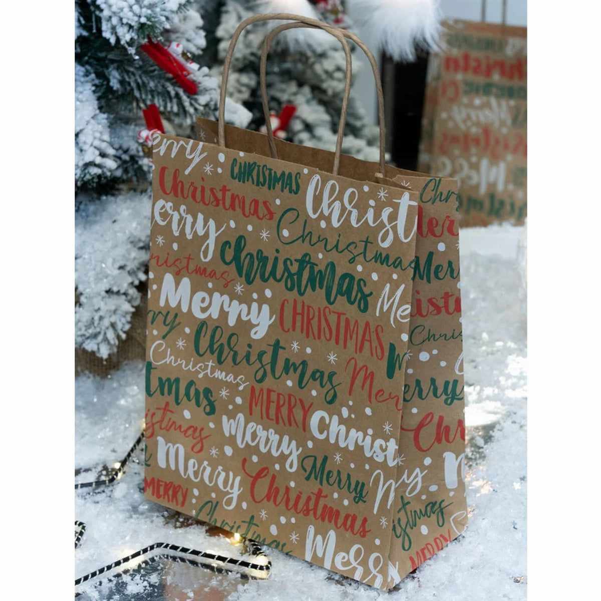 Beige Merry Christmas Gift Bags 25 pcs
