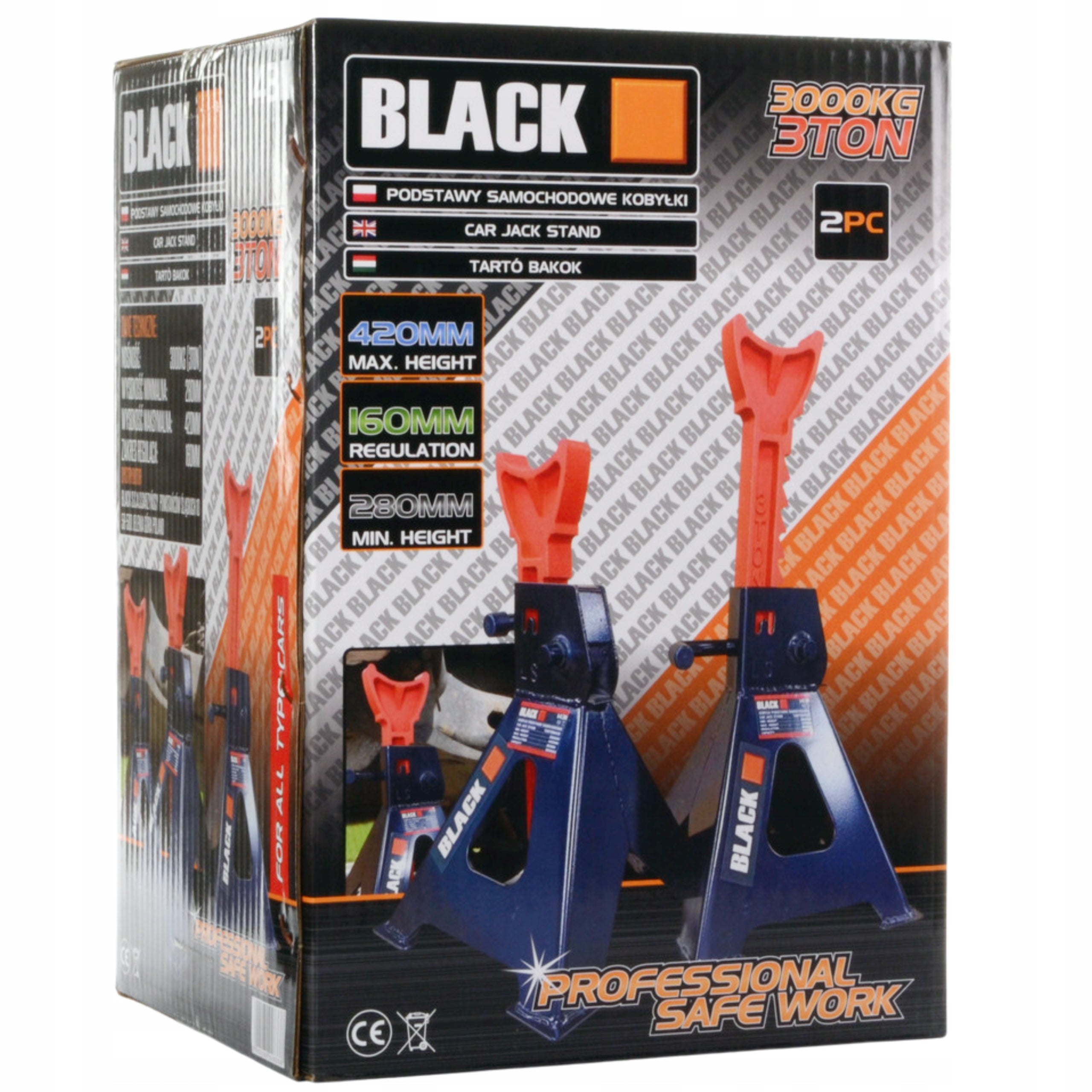 Workshop Jack Stand Bases 3 Ton 3000kg Adjustable 2-Piece Set Black
