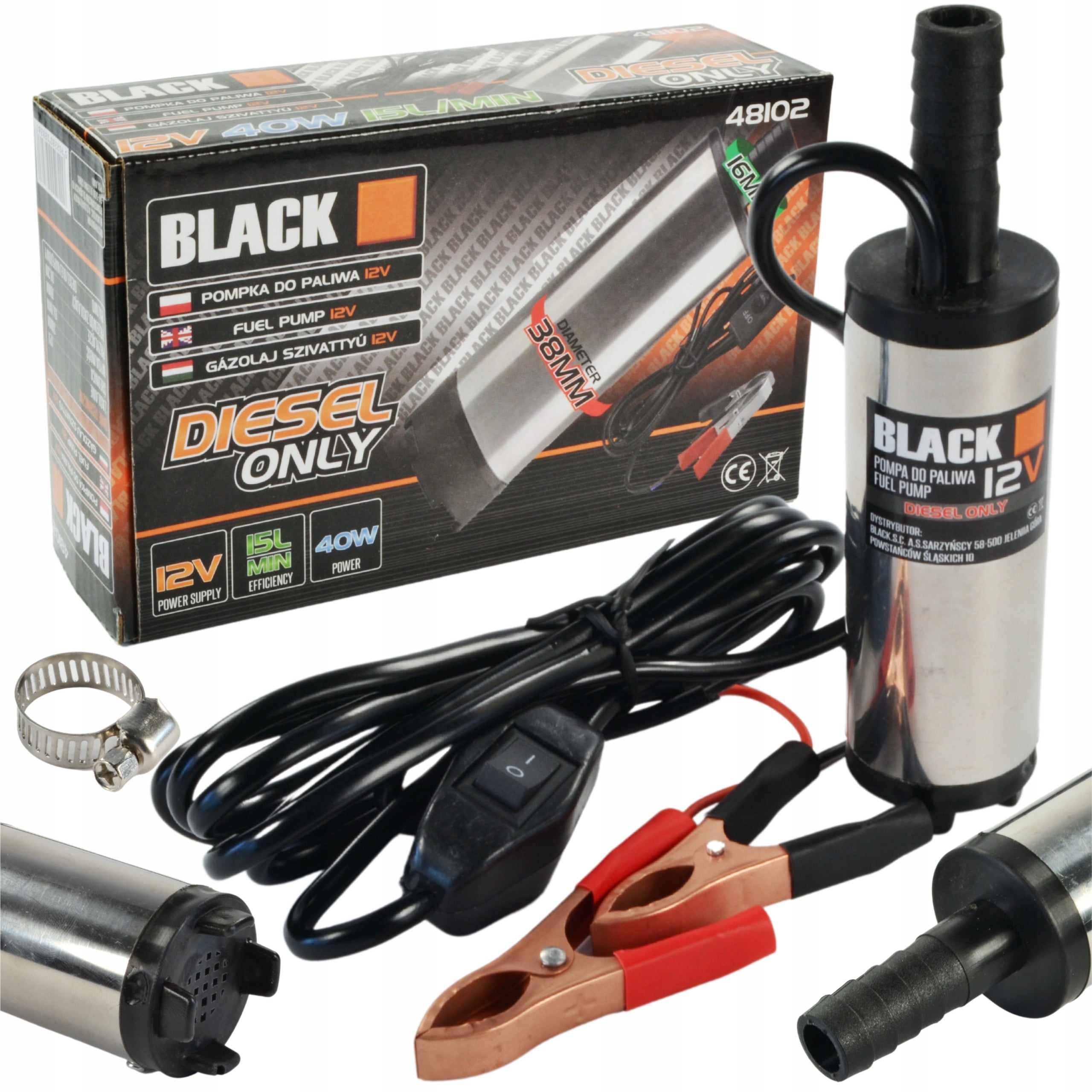 Diislikütuse äravoolupump 12V 38mm 3 m Black kaabliga