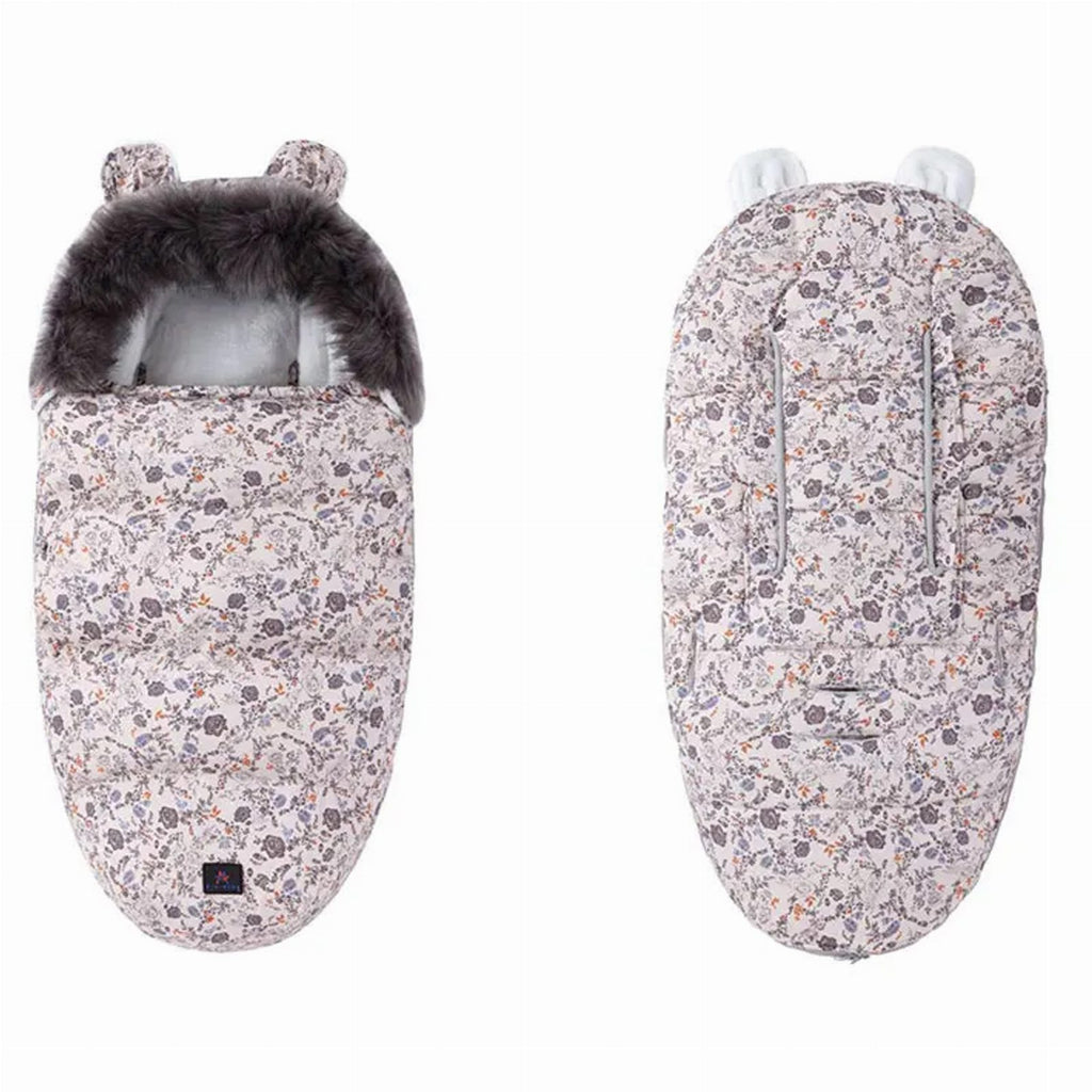 Premium Warm Baby Stroller and Sled Sleeping Bag with Fur Lining 100 x 46 cm Pink with Colorful Flowers
