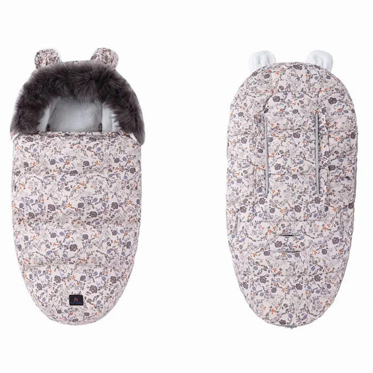 Premium Warm Baby Stroller and Sled Sleeping Bag with Fur Lining 100 x 46 cm Pink with Colorful Flowers