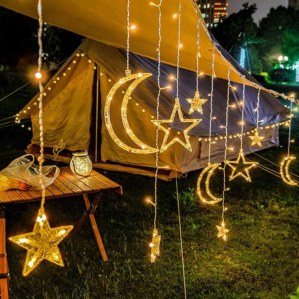 3m LED Star and Moon Curtain String Lights for Christmas Window Decoration