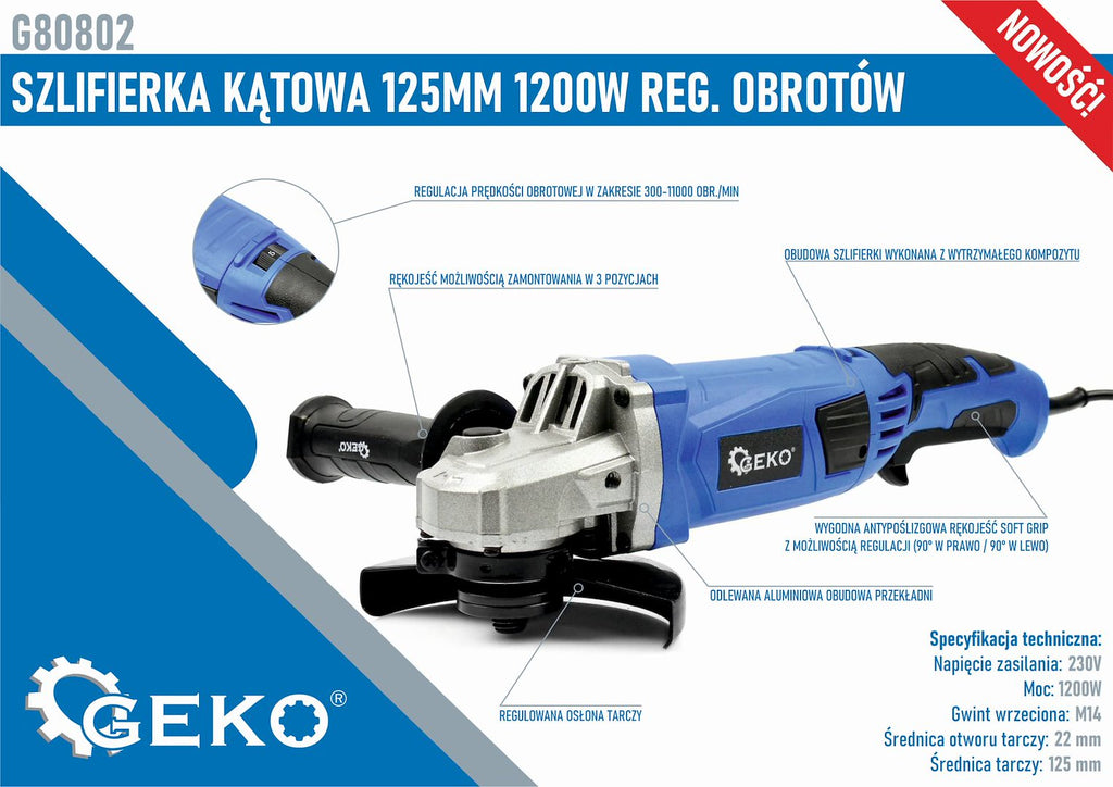 Angle grinder 125 mm 1200 W with power adjustment