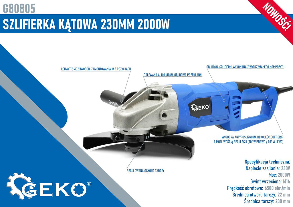 Angle grinder 230 mm 2000 W with power adjustment
