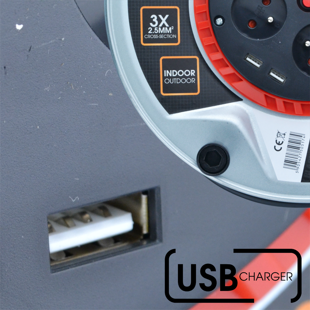 Extension Cable Reel Metal Drum 50m 3x2.5 Thick Black