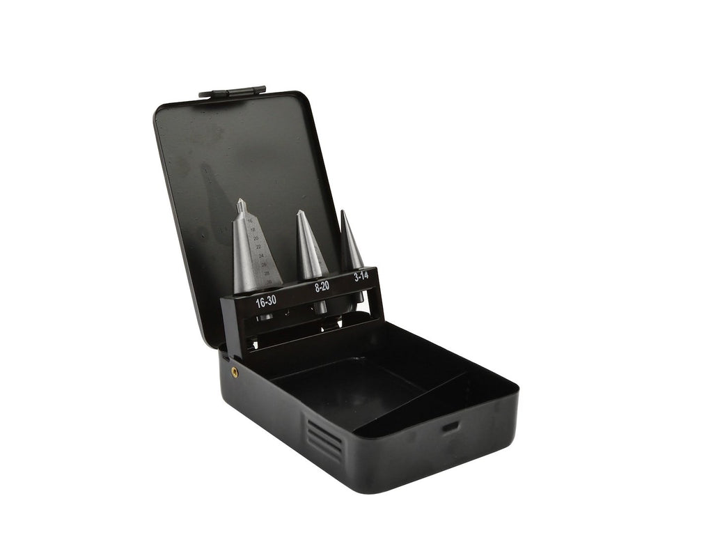 HSS metal drill set, 3 pcs, 3-30 mm (metal case)