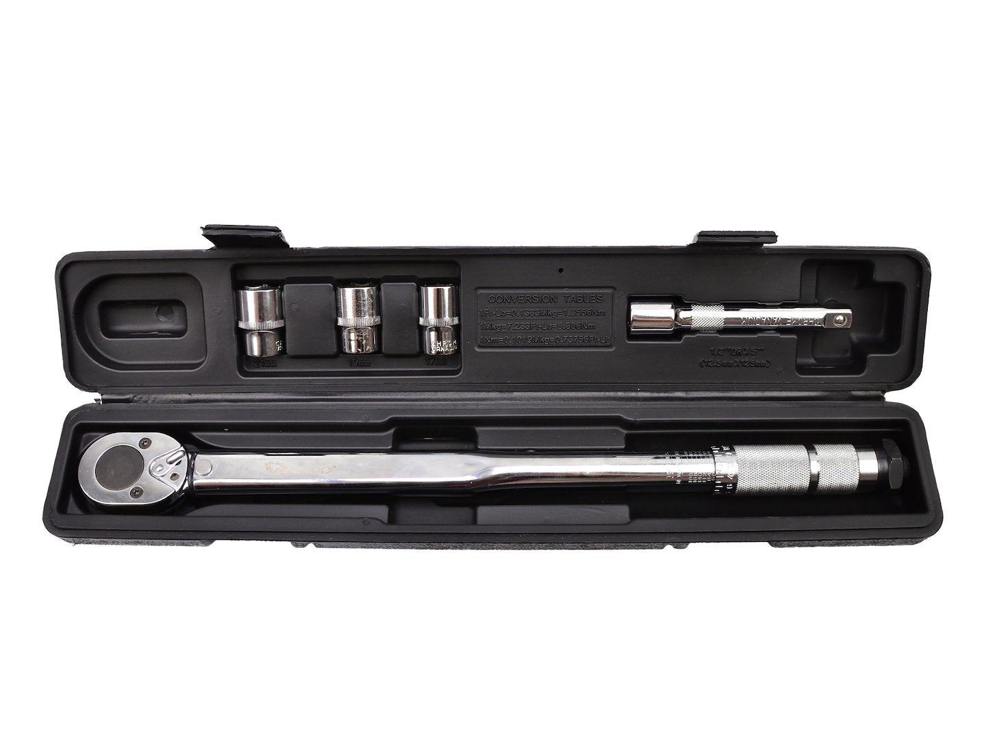 Torque wrench 1/2" 28 - 210 Nm + sockets + bar