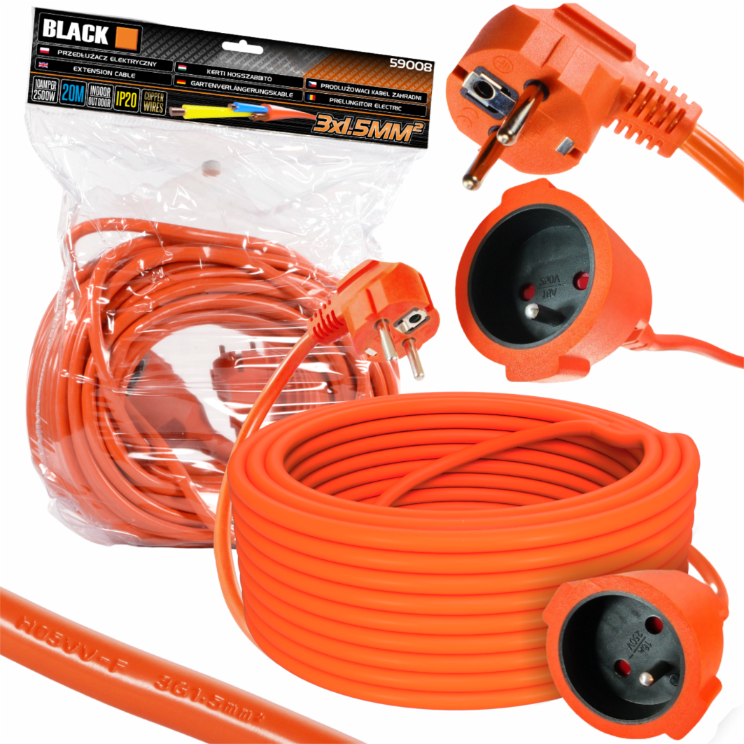 Electric Extension Cord Black 20m 3x1.5mm IP20