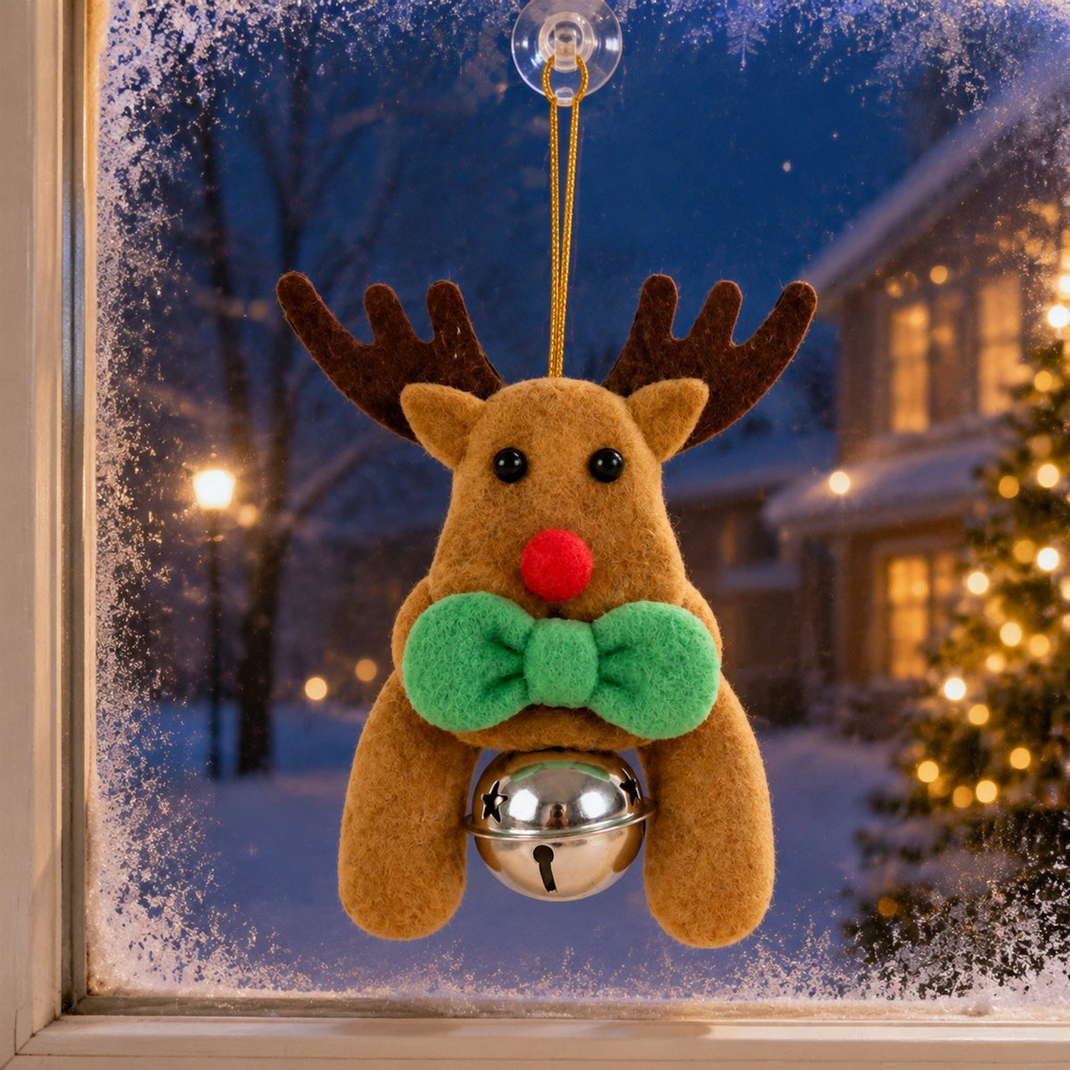 Christmas Reindeer Ornament with Hanging Loop and Bell 12cm