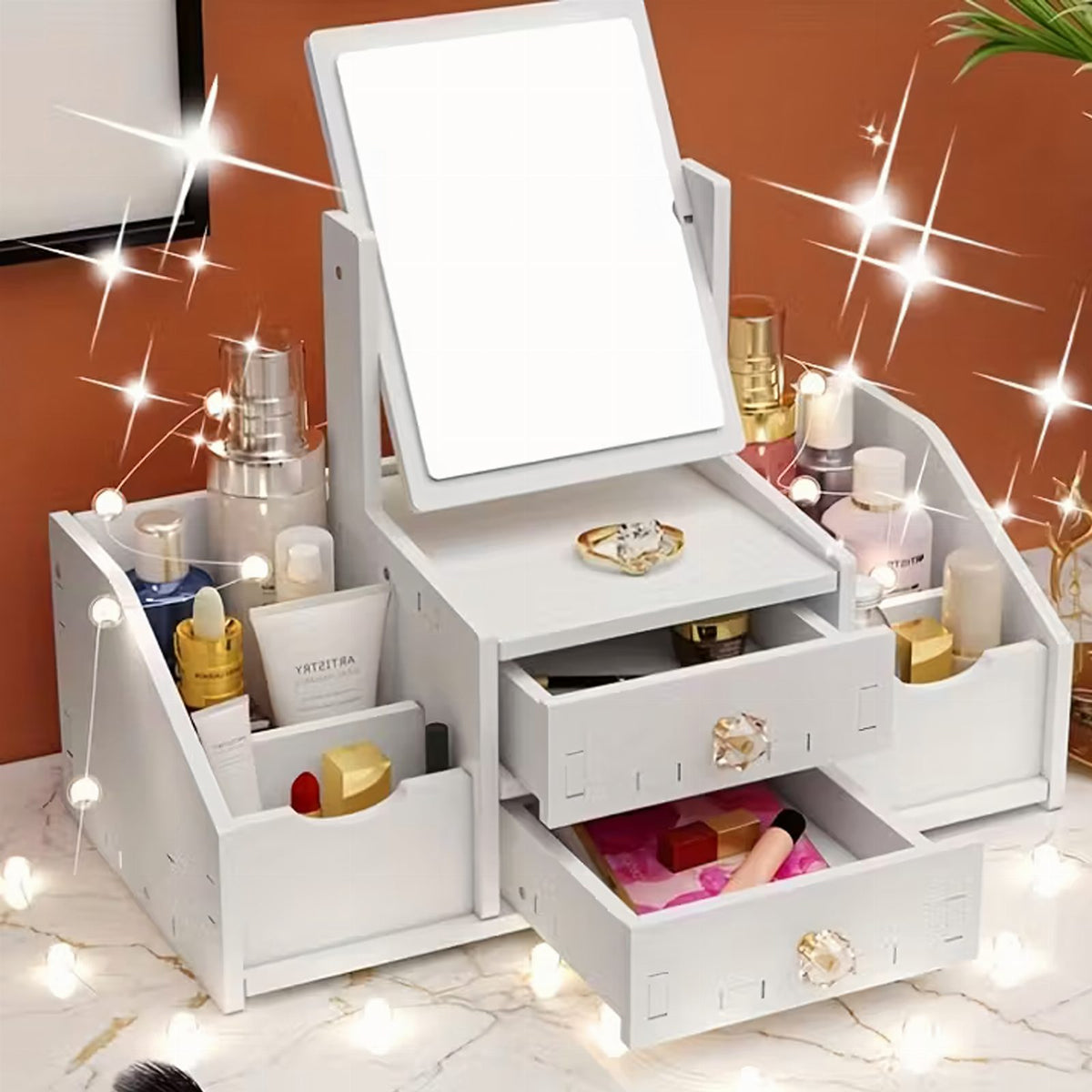 Glamour peegli ja kosmeetikaorganiseerijaga ehtekarp RC-K-2096