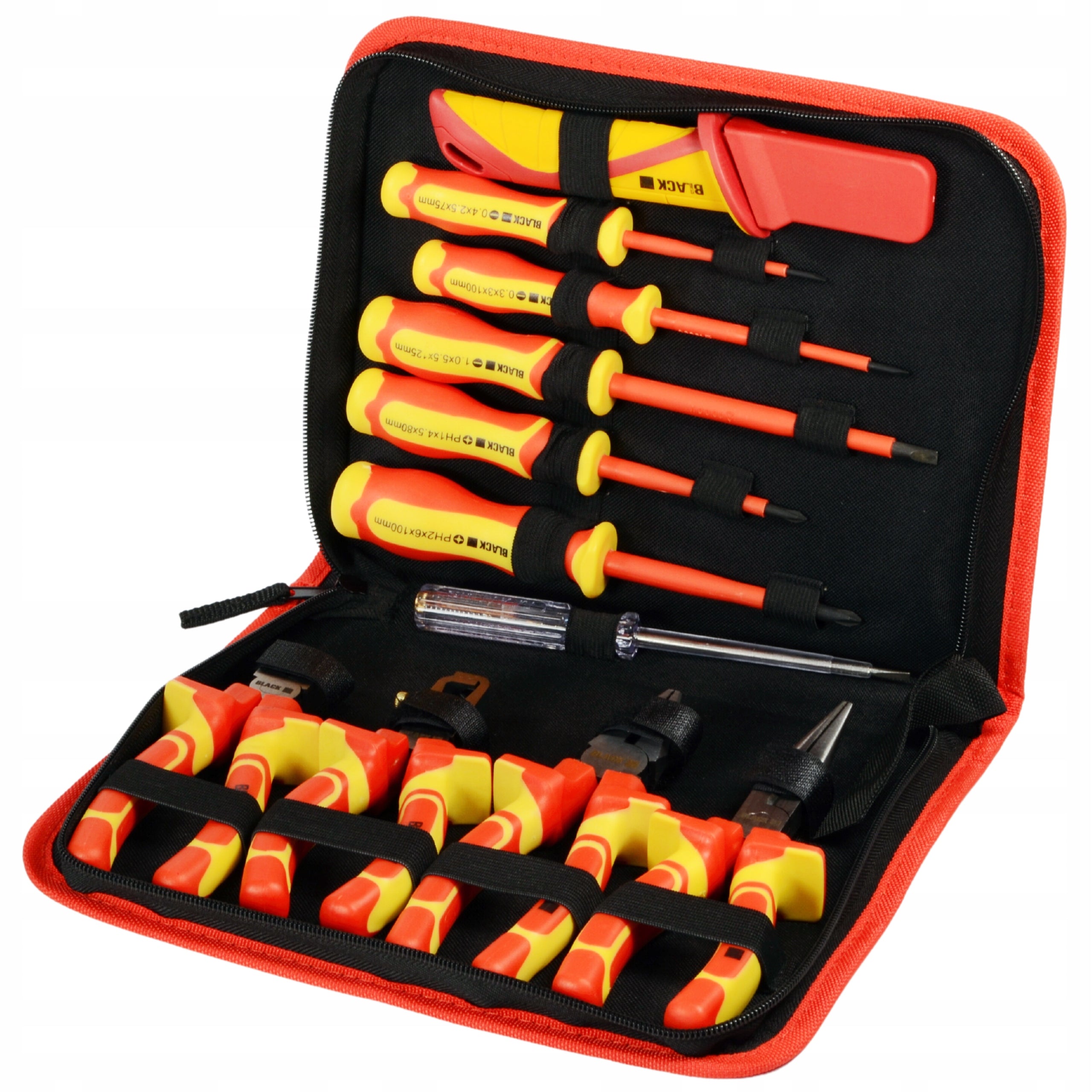 MEGA SET OF 11 INSULATED 1000V TOOLS AND SCREWDRIVERS FOR ELECTRICIANS, BLACK