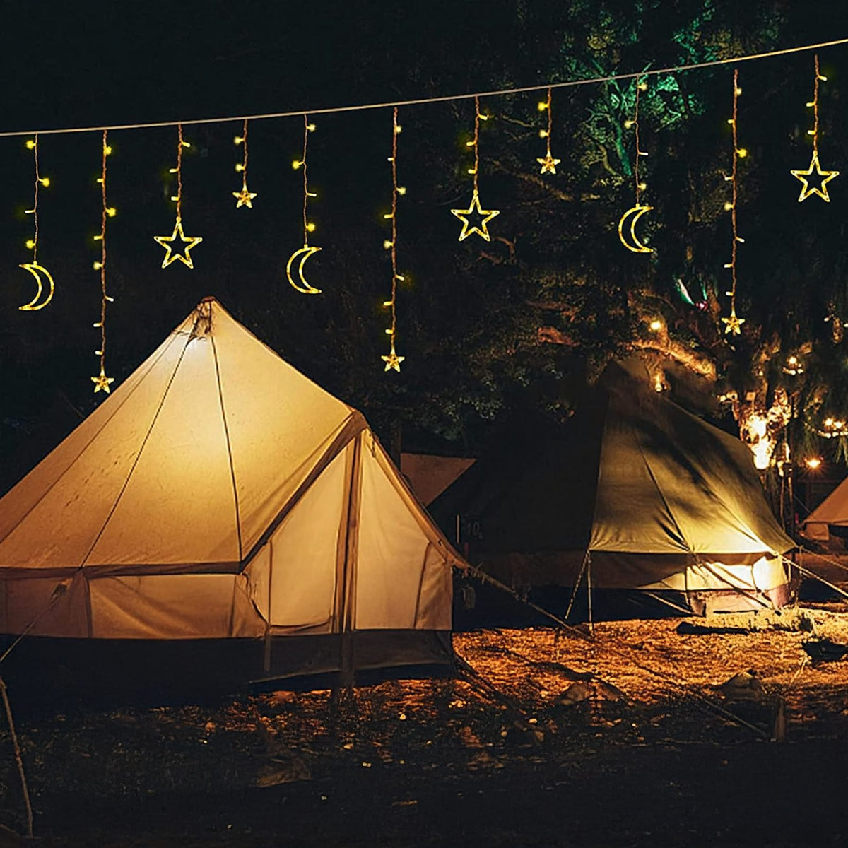 3m LED Star and Moon Curtain String Lights for Christmas Window Decoration