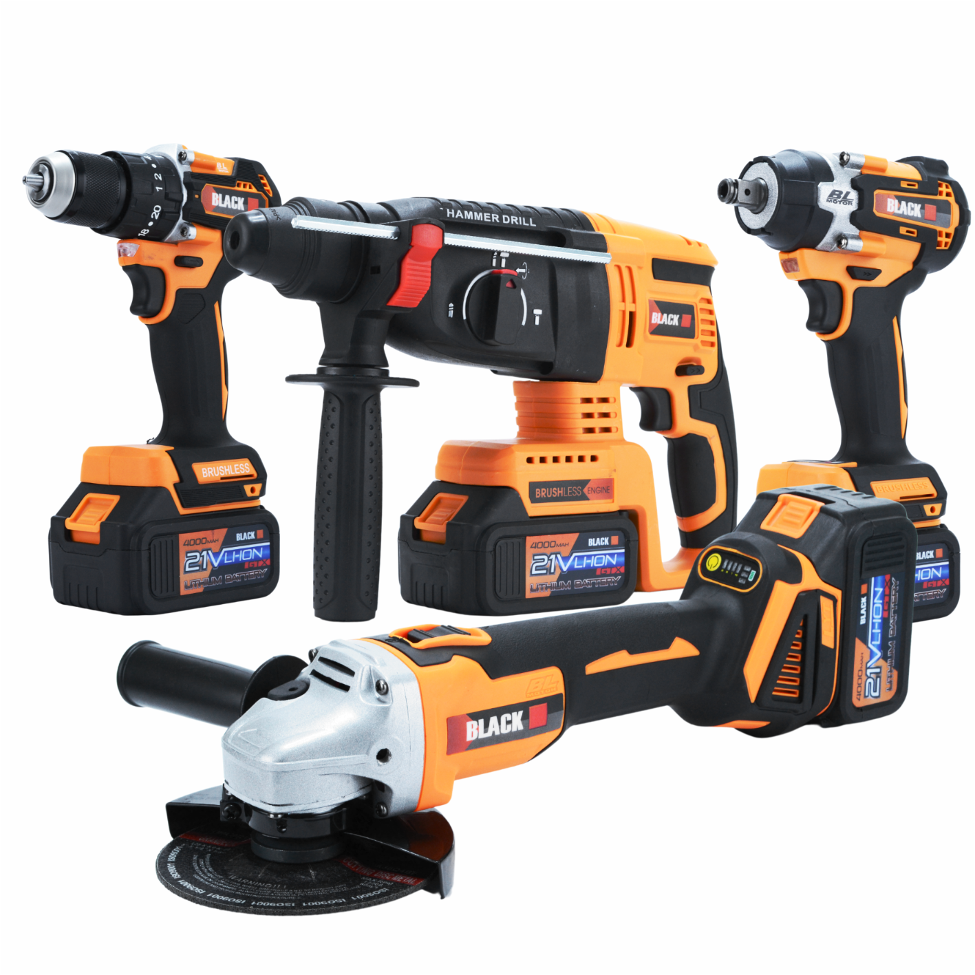 3X 4Ah 21V 4-ühes juhtmevaba tööriistakomplekt: haamer, ketaslõikur, kruvikeeraja, mutrivõti