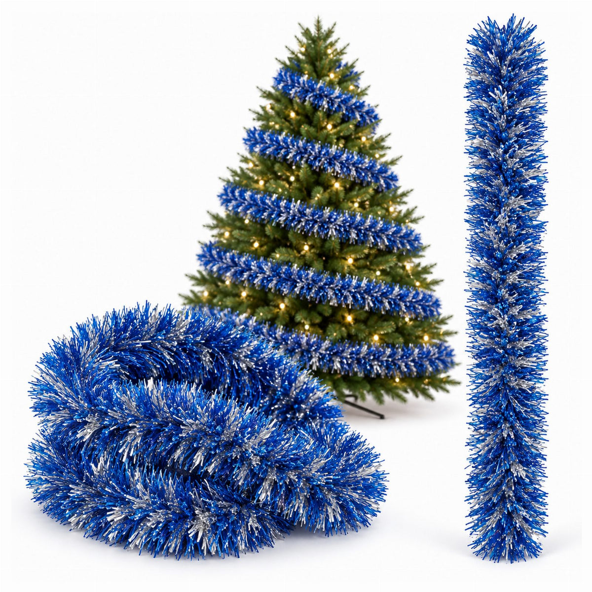 Silver and Blue Christmas Garland Chain 2m x 9cm 1 pcs