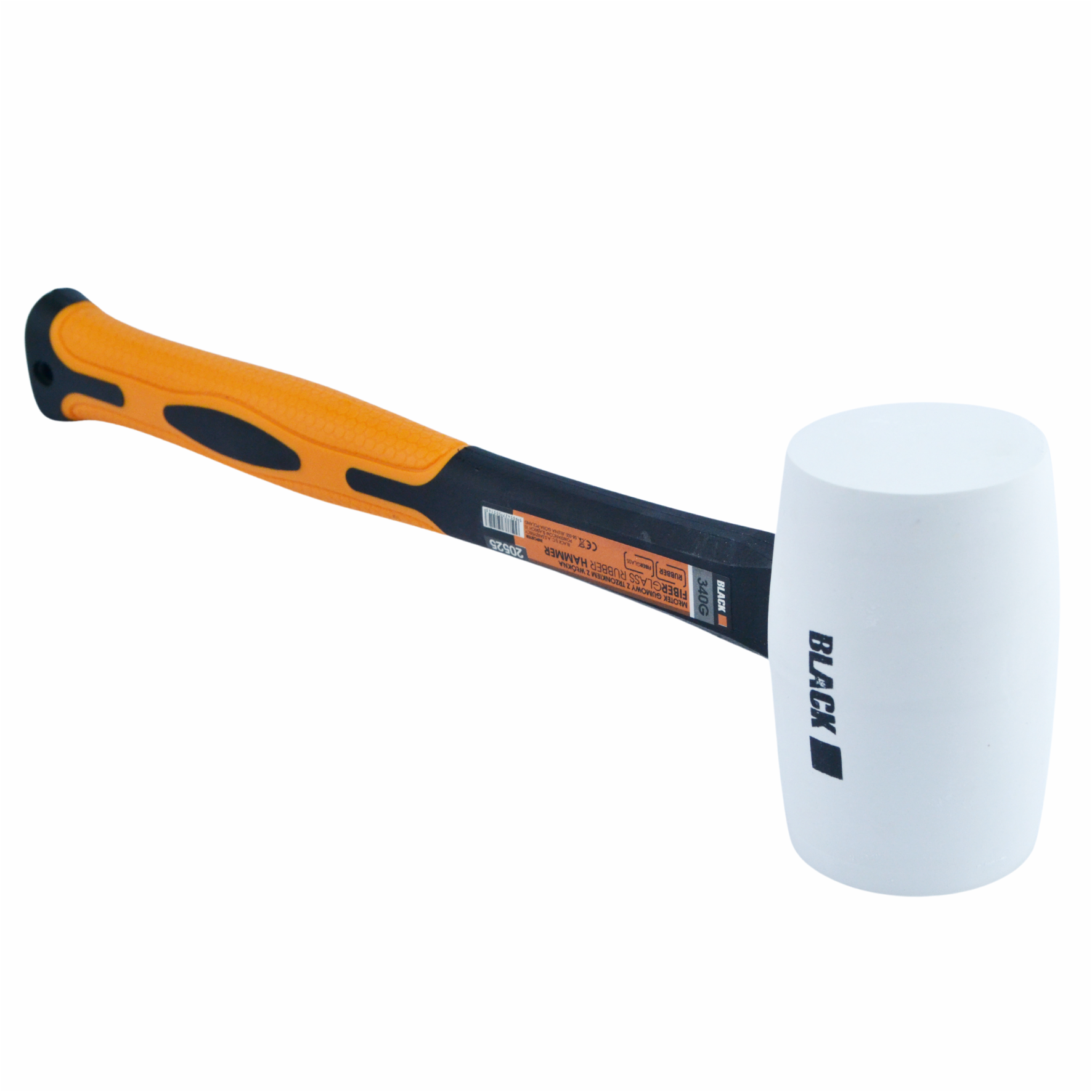 Professionaalne 340g kummivasar klaaskiust käepidemega, valge kummipea, Black bränd