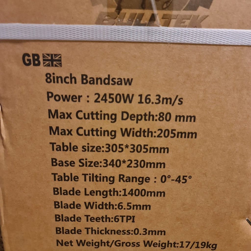 8″ lintsaag (BULLTEK) – 2450 W, 80 mm lõikesügavus, 0–45° laua kalle