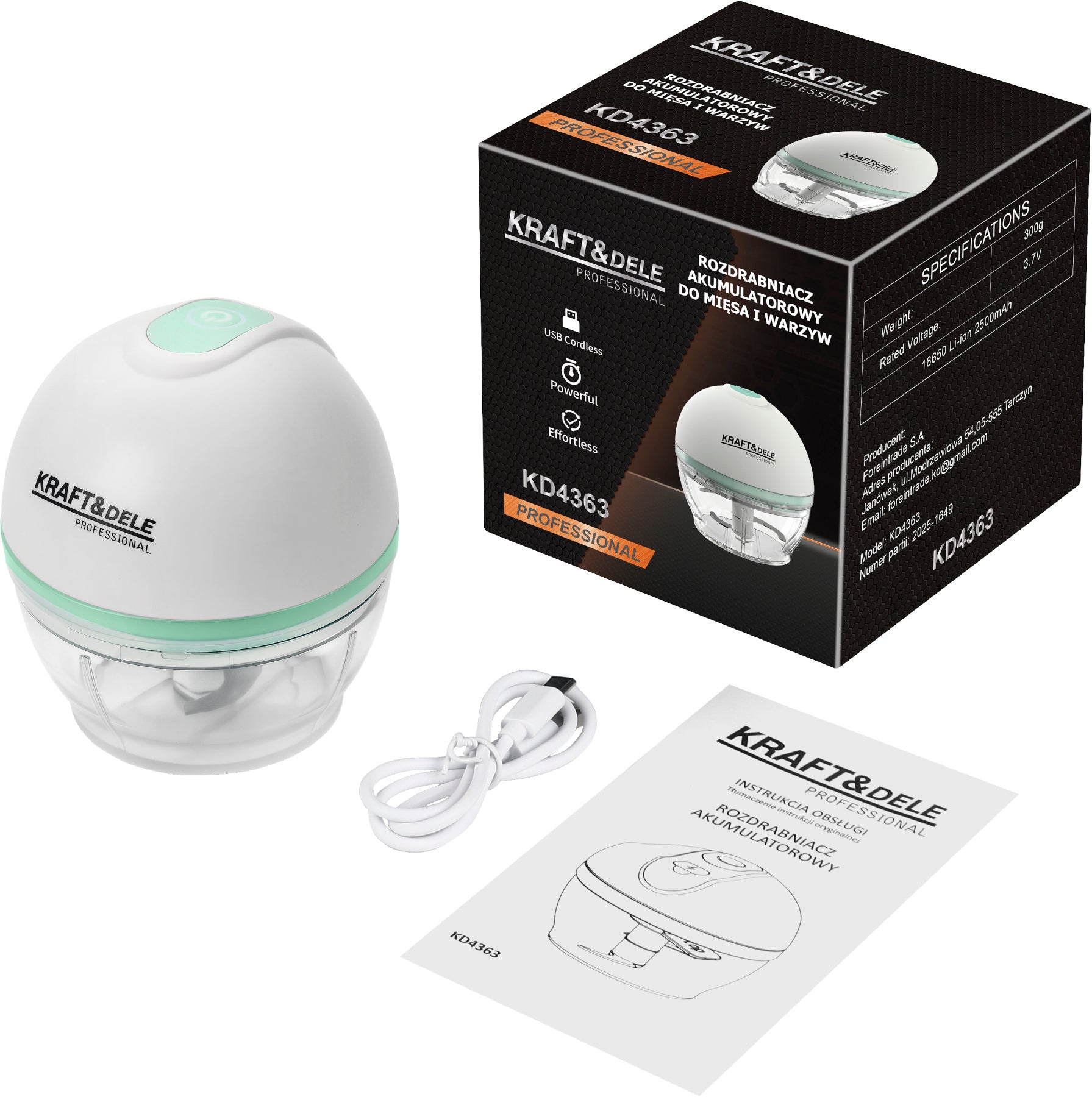 Cordless meat and vegetable chopper 150ml KD4363