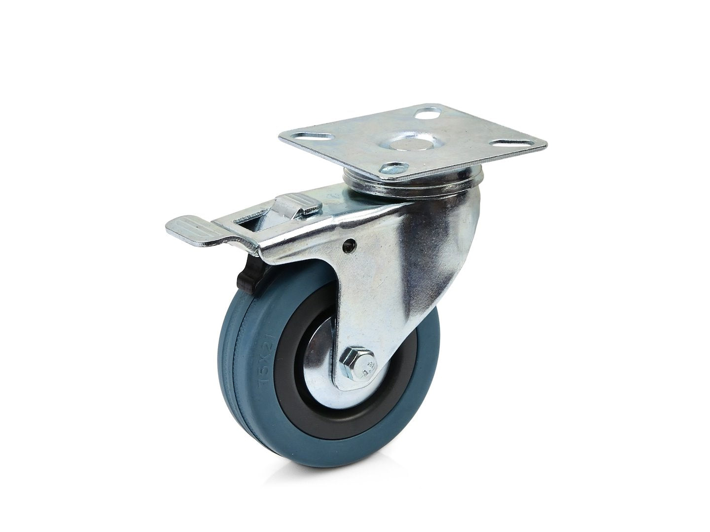 PR caster wheel with swivel plate and top brake 75mm