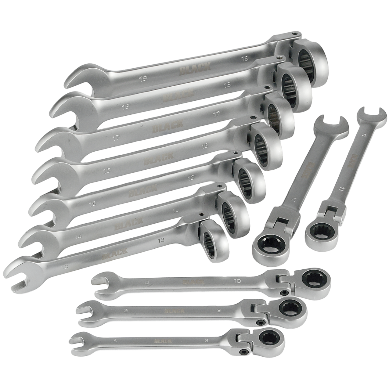 12 tk 8-19mm padrunvõtmete komplekt musta lehega