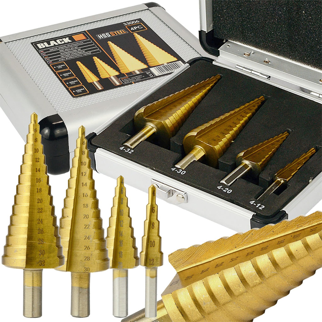 4pc Titanium Step Drill Bit Set Conical 4-32