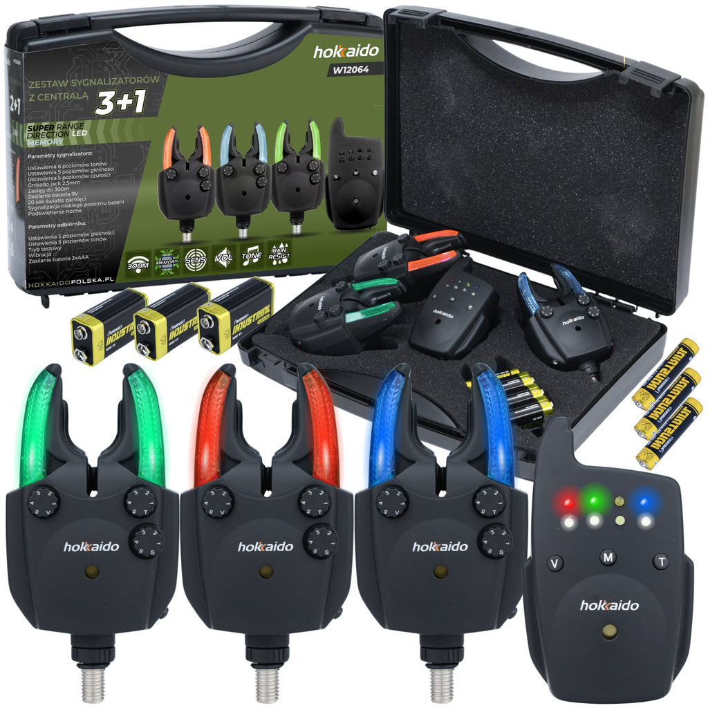 Set of Hokkaido Fishing Alarms 3+1 with Control Unit, Night Mode, and Memory