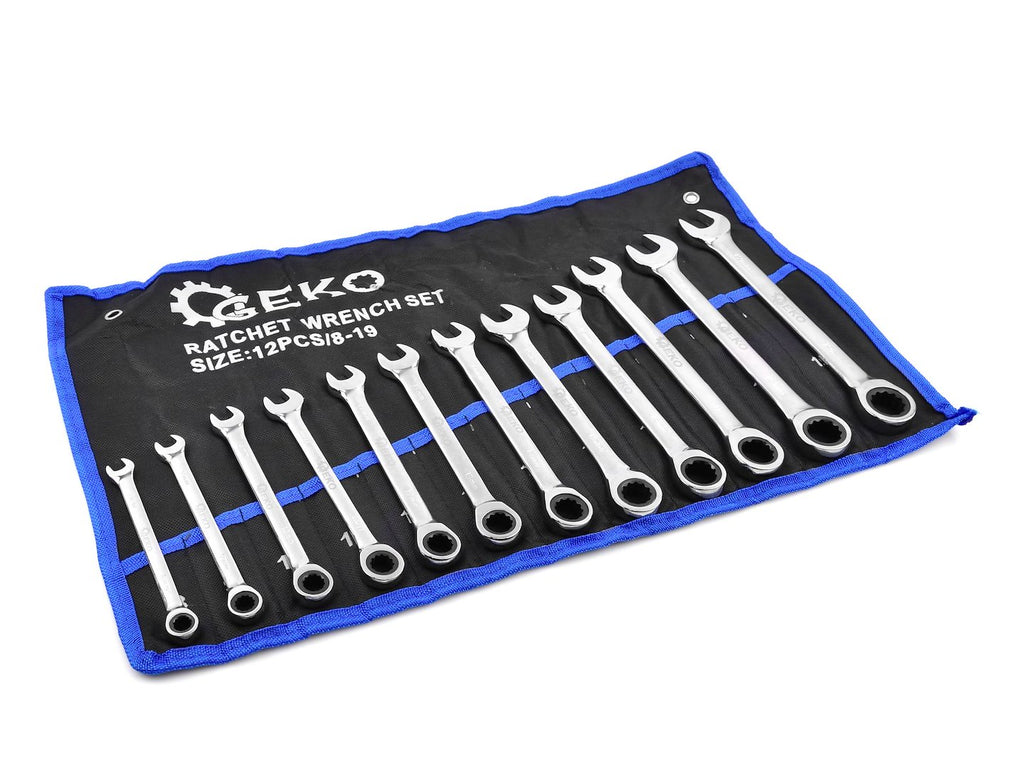 12 pcs spanners with double-sided ratchet 8-19 mm