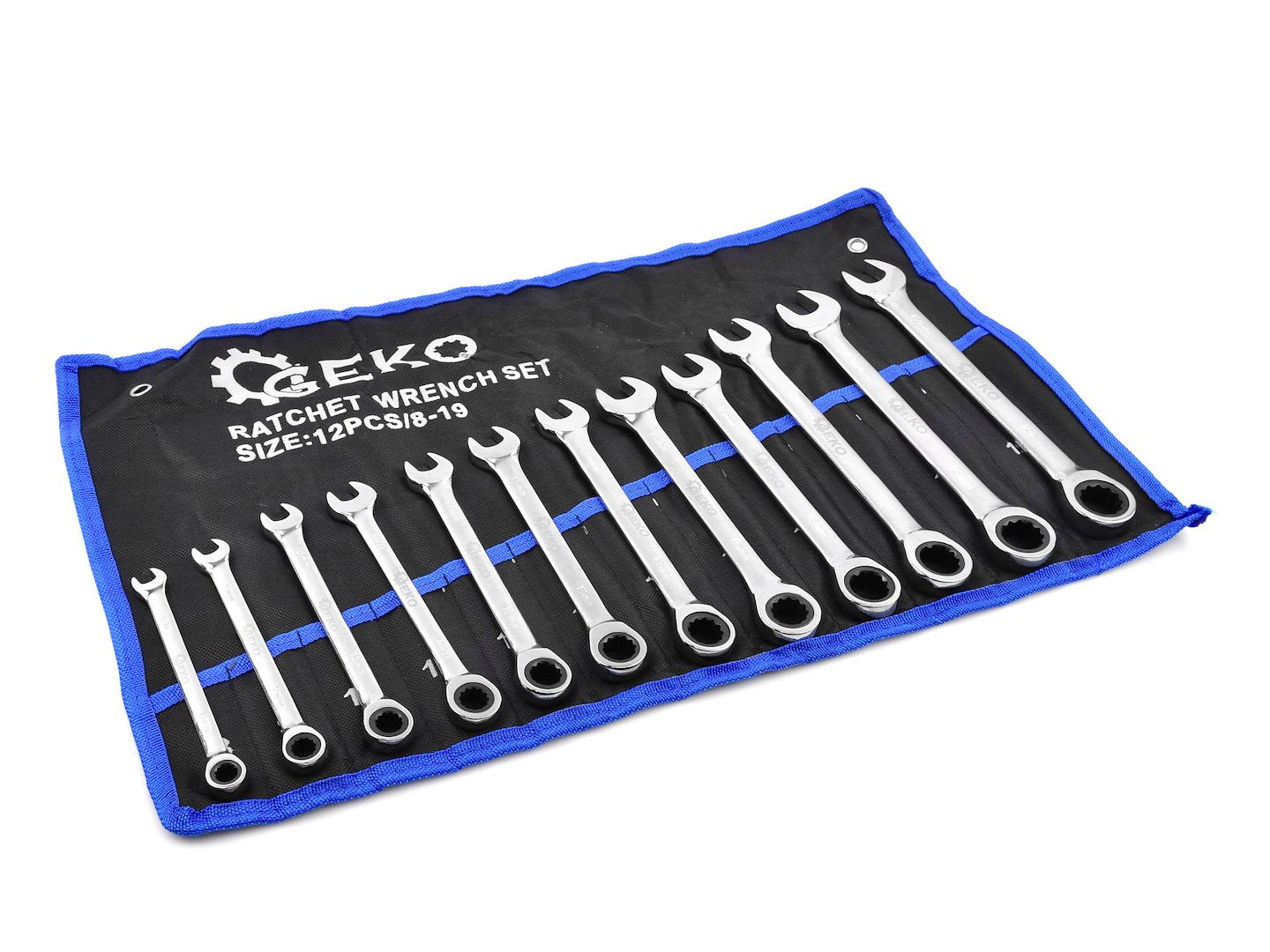 12 pcs spanners with double-sided ratchet 8-19 mm