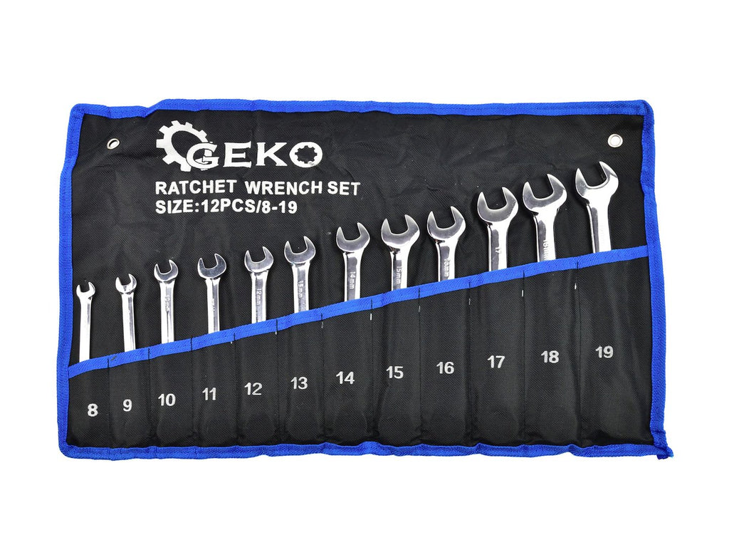 12 pcs spanners with double-sided ratchet 8-19 mm