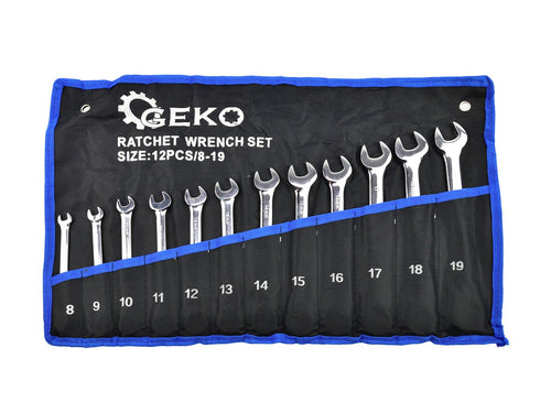 12 pcs spanners with double-sided ratchet 8-19 mm