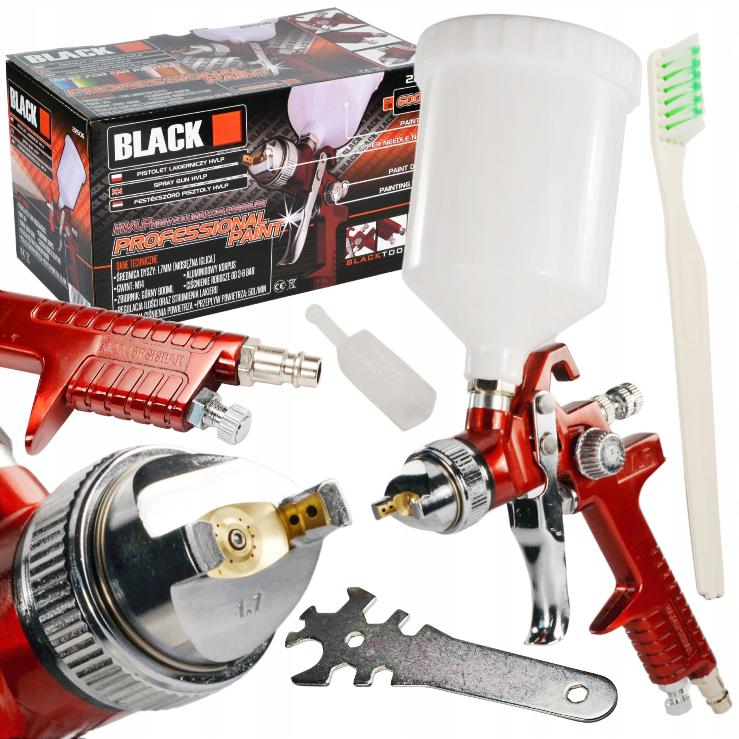 HVLP värviprits 1.7mm düüsi ja 600ml paagiga, Black