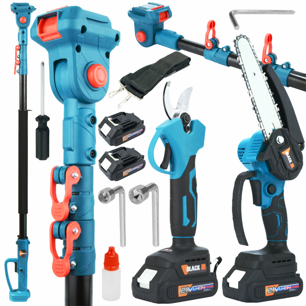 Mega komplekt 2-ühes saag ja oksalõikur 2 m pikendusega, 21V aku, 2 tk laadija, Black