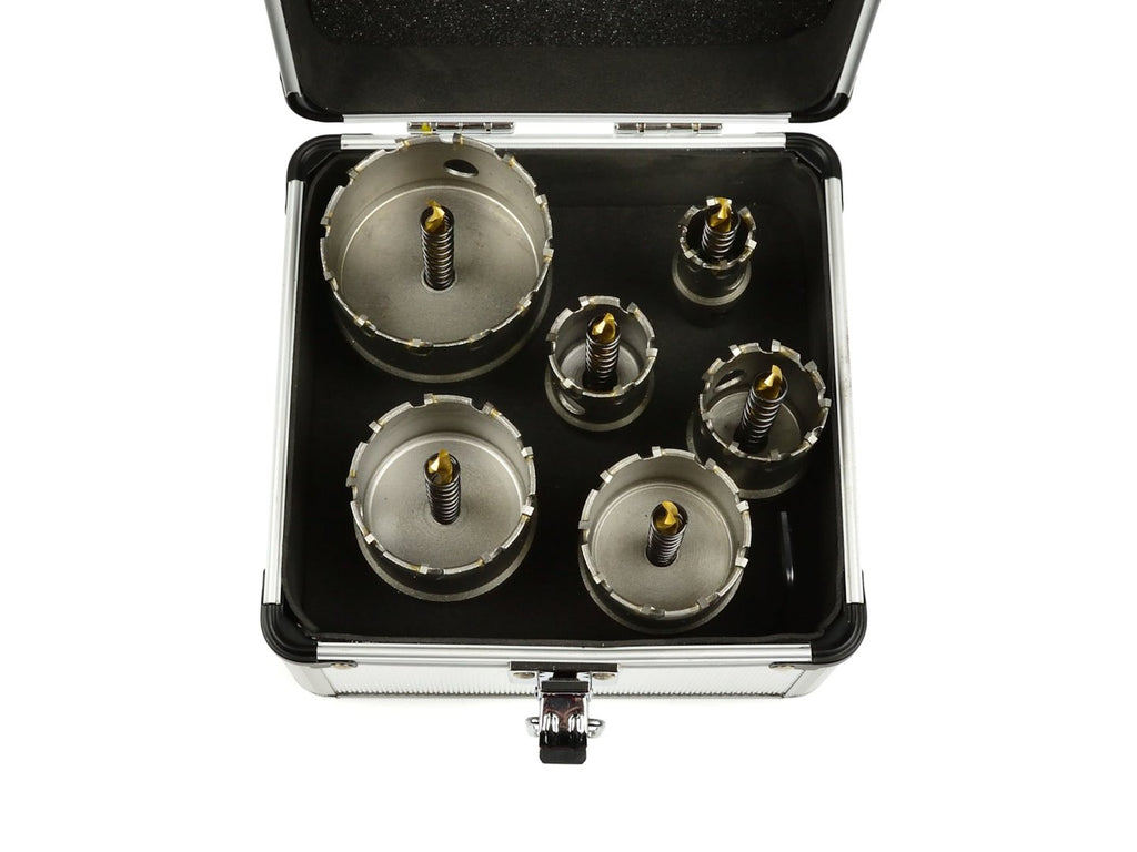 Set of metal hole saws with titanium drill, 6 pcs, 22-65 mm