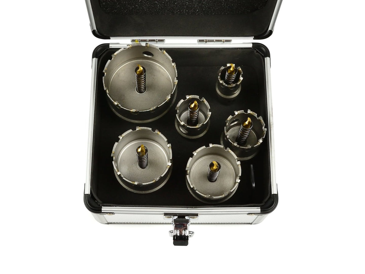 Set of metal hole saws with titanium drill, 6 pcs, 22-65 mm