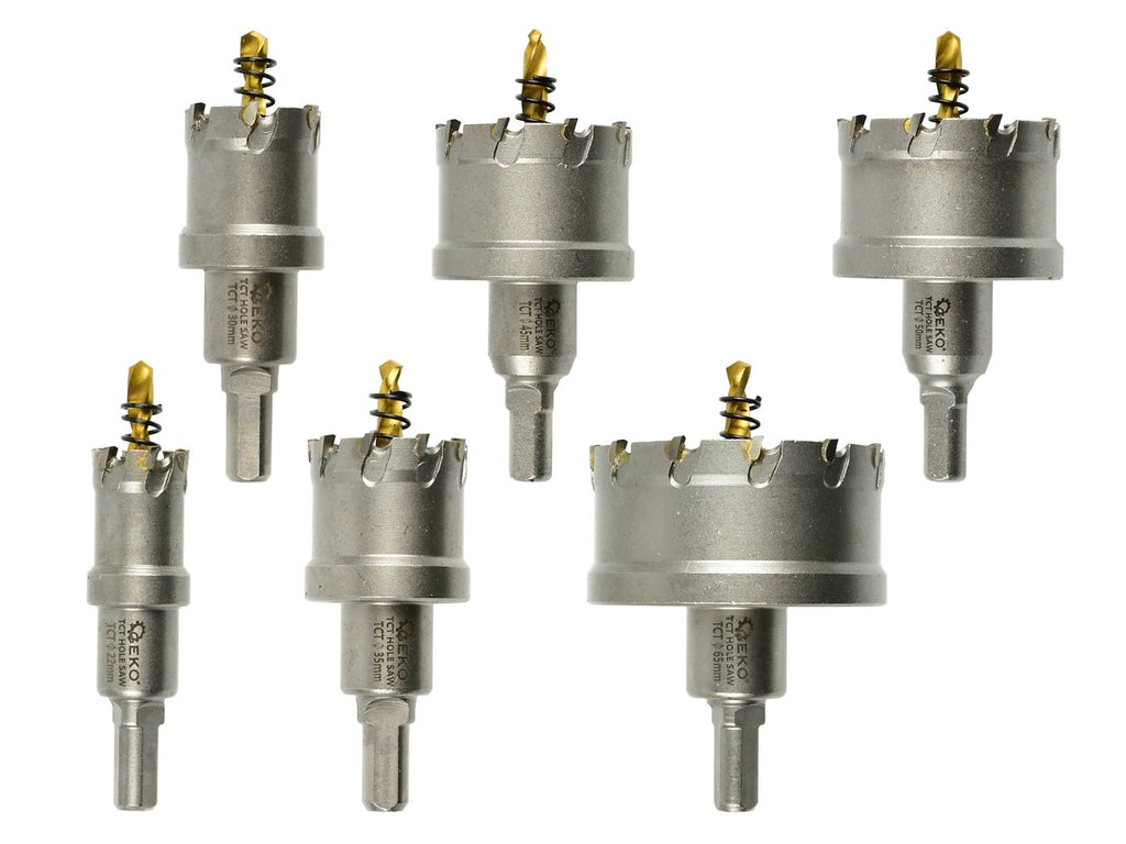 Set of metal hole saws with titanium drill, 6 pcs, 22-65 mm