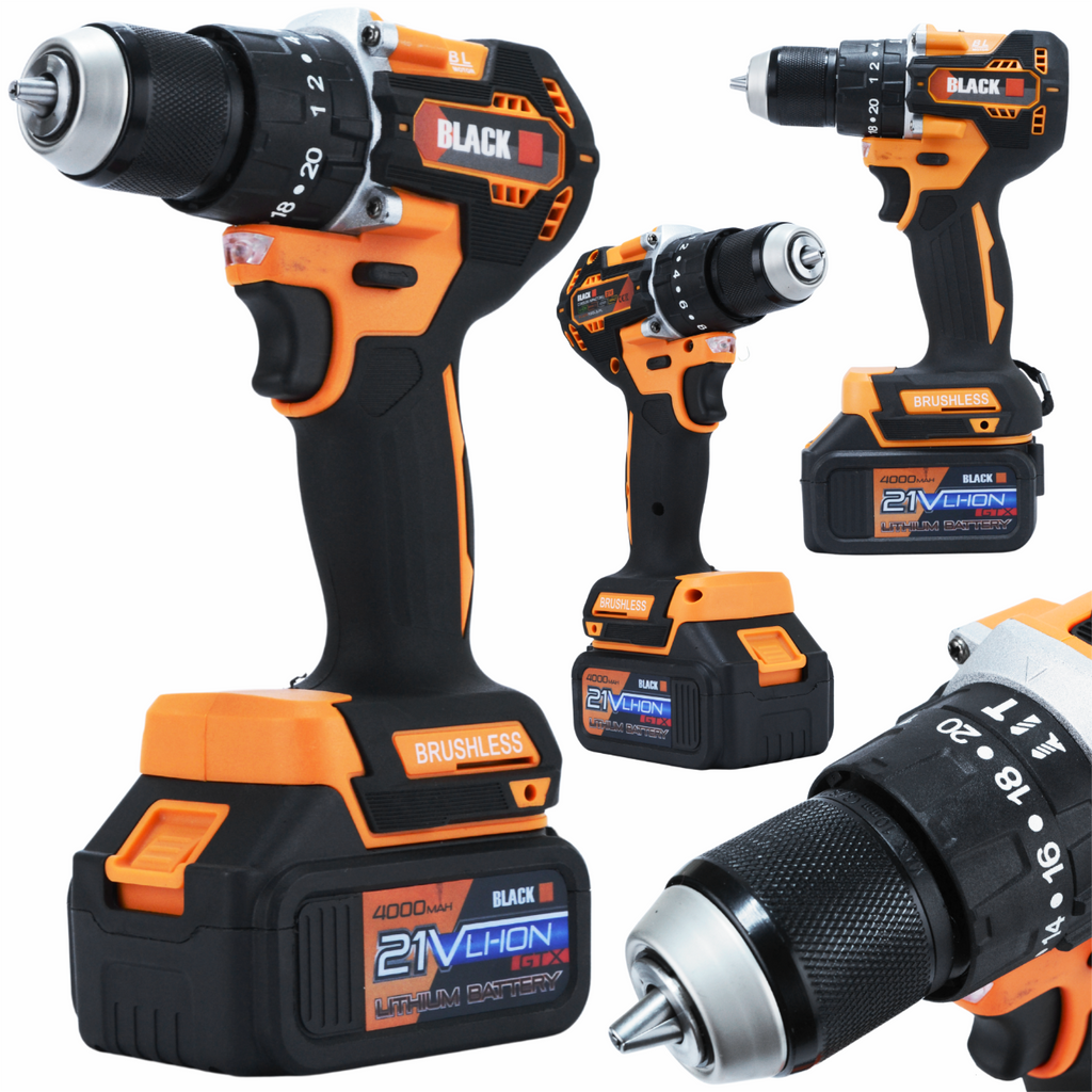Cordless Tool Set 21V 2-in-1 Grinder and Impact Drill-Driver with 2x 4Ah Batteries, Black