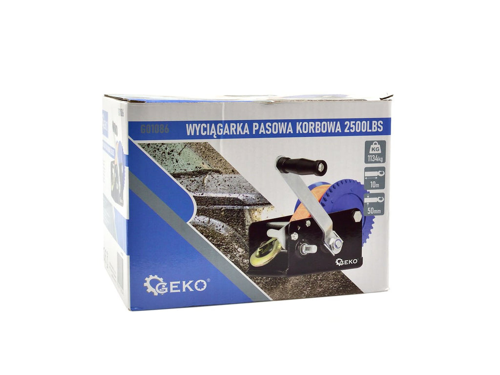 Hand Crank Winch with 10 m Strap, 2500 lbs