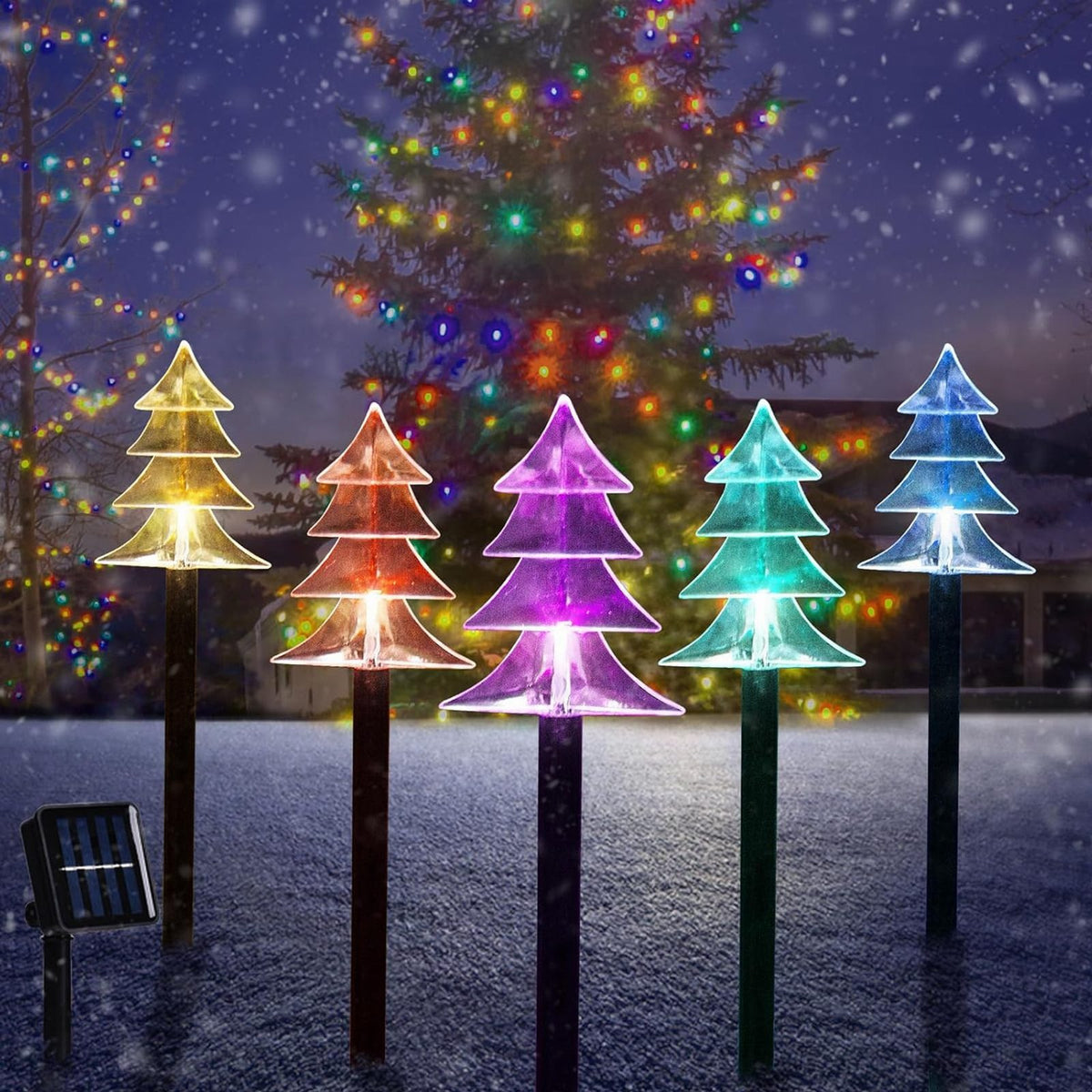 Solar LED Christmas Tree Lights 5 pcs Ground Stakes Decoration